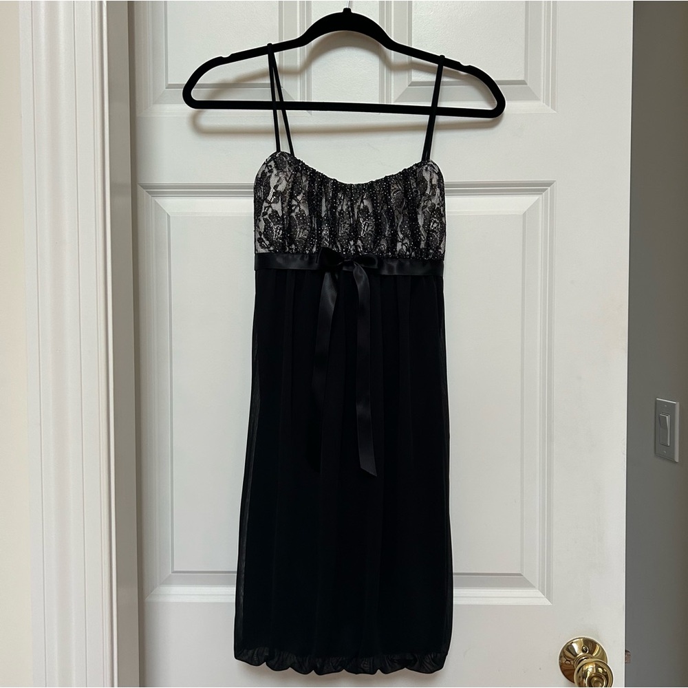 Black and Silver Taboo Party Dress Size Medium Black Tie Sash Glitter and Lace